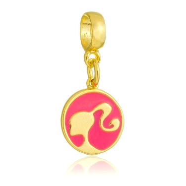 Imagem de Pingente Berloque Barbie Redonda Pandora Banhado a Ouro 18k