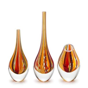 Imagem de Conjunto 3 Gotas Mini Hippie Vermelha, Laranja e Amarela Murano Cristais Cadoro