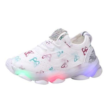 Imagem de Tênis infantil iluminado mostra luminoso para corrida de bebê com led sapatos de cristal para bebês meninas, Branco, 12 Little Kid