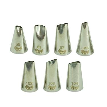 Imagem de Kit 7 Bicos de confeitar tipo Pétala N59, 61, 97, 101, 102, 103, 104 de Aço Inox para decorar bolos