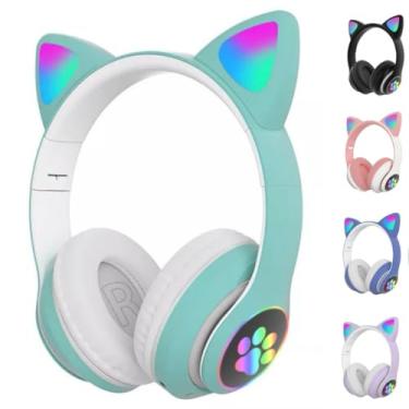 Imagem de Fone Orelhas GATO Sem Fio COM LED Bluetooth Música Infantil COLORIDO GATINHO HEADSET HEADPHONE CRIANÇA LED MUDA DE COR GAMER (LILÁS)