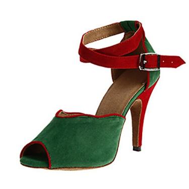 Imagem de Minishion TH052 Sandália feminina de couro de camurça com fivela de tira no tornozelo para casamento e salão de dança Taogo latino, Salto verde de 10 cm, 4