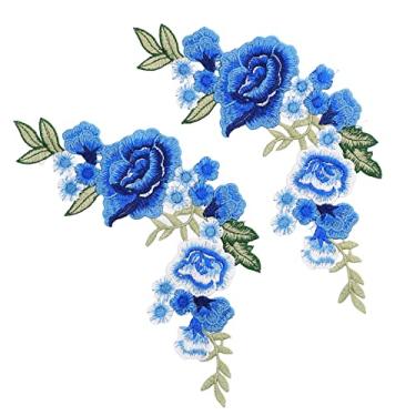 Imagem de Generic 2 peças de remendo de flores, padrão de rosa azul, decorativo, poliéster, seda, faça você mesmo, remendo bordado para camisetas, bolsas, jeans, Genericqy6ms4nugc