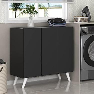 Imagem de Armário Lavanderia Retrô com 3 Portas 90 cm Multimóveis Mp5033 Preto/branco