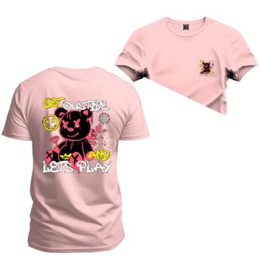 Imagem de Camiseta Plus Size T-Shirt Confortável Estampada Ouside Lest Play Frente e Costas Rosa G5