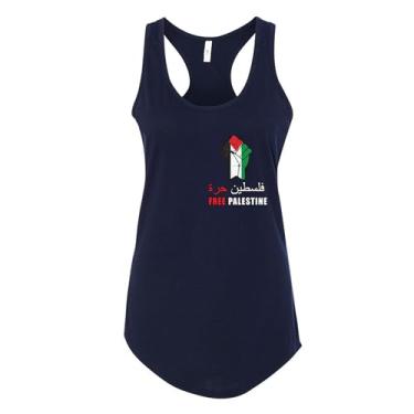 Imagem de wild custom apparel Regata feminina com bolso com bandeira da Palestina Free Palestine, Azul marinho, GG