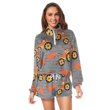 Imagem de KLL Conjunto de 2 peças com capuz atlético feminino Tractor Bucket Conjunto de roupas casuais pequenas, Balde de trator, XX-Large
