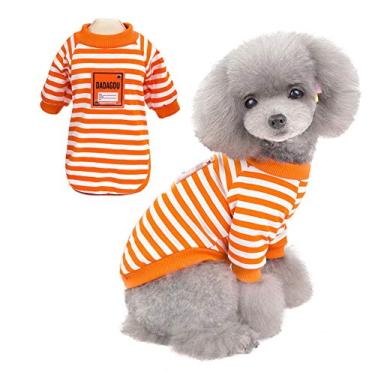 Imagem de SMALLLEE_LUCKY_STORE Camiseta listrada para animais de estimação para cães pequenos menino menina filhote camisa moletom respirável gato camiseta verão roupas de cachorro moda fantasia, laranja,