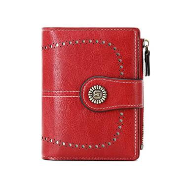 Imagem de Carteira feminina pequena de couro PU com bloqueio de RFID, bolsa pequena dobrável dobrável com porta-cartões de crédito bolso para moedas com zíper carteira de embreagem - vermelha, Verde, Tendência