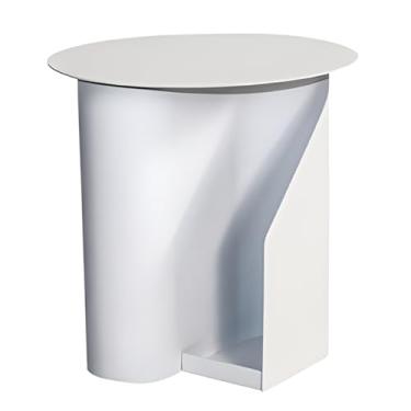 Imagem de Mesa Lateral Redonda Moderna, Mesa Lateral De Metal Colorida Com Espaço De Armazenamento, Mesa Final Para Sala De Estar, Escritório, Espaço Pequeno (Color : White, Size : 45x47cm(17.71x18.5in))