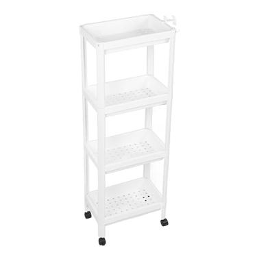 Imagem de Prateleira Torre de Banheiro, Grande Espaço de Armazenamento, Organizador de Rack de Banheiro de Plástico, Estrutura Estável Multifuncional Com Ganchos para Quarto (4 camadas