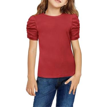 Imagem de Camiseta básica de malha de algodão com gola redonda e manga curta para meninas, Vermelho, 4-5 Anos