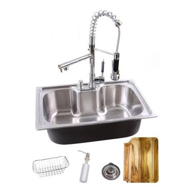 Imagem de Kit Cuba Cozinha Gourmet Inox + Torneira Monocomando + Tábua