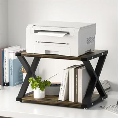 Imagem de URLINE Suporte de impressora de mesa, organizador de espaço de mesa de 2 camadas para escritório doméstico, armazenamento de fax resistente, scanner, marrom rústico