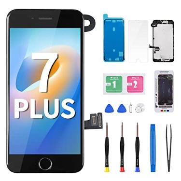 Imagem de DGSCSMY Substituição de tela para iPhone 7 Plus com botão Home 14.0 cm preto LCD 7plus 3D Touch Display digitalizador fone de ouvido montagem de vidro frontal câmera alto-falante sensor de reparo kit