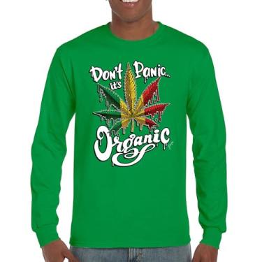 Imagem de Camiseta de manga comprida Don't Panic It's Organic 420 Weed Pot Leaf Smoking Marijuana Legalize Cannabis Stoner Pothead, Verde, GG