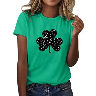 Imagem de Camisetas femininas do Dia de São Patrício com estampa da bandeira irlandesa, túnica verde, camiseta de verão de manga curta, Verde, G