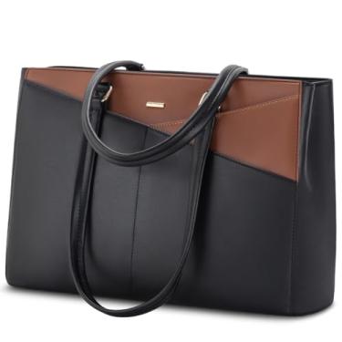 Imagem de Bolsa feminina para notebook LOVEVOOK, bolsa de mão para notebook de 15,6 polegadas, bolsa grande para trabalho, marrom