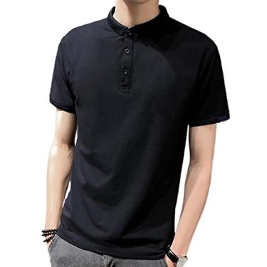 Imagem de Polos de desempenho masculino algodão cor sólida tênis camiseta regular ajuste manga curta leve atlético clássico (Color : Black, Size : XL)