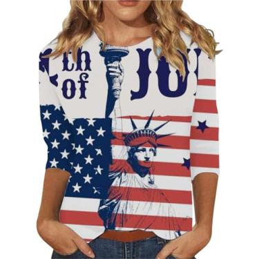 Imagem de Camisetas femininas 4th of July Flag American Flag Star Stripes 3/4 Sleeve Fourth of July Shirts Going Out Tops 2024, B - melancia vermelha, G