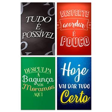 Imagem de Kit 4 Placas Decorativas Frases Motivacional Mdf 20x13 cm