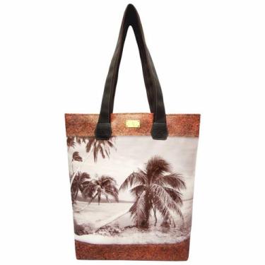 Imagem de Bolsa Feminina Praia Impermeável Coqueiros Marrom Magicc Bolsas