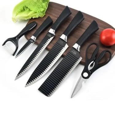 Imagem de Conjunto Jogo Facas Do Chef Profissional Revestimento Antiaderente 6 Peças Churrasco Cozinha Peças Aço Inox Super Afiadas Premium UTIMAIS+
