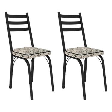 Imagem de Kit 2 Cadeiras De Cozinha Luisiana Estampado Cedro Pés De Ferro Preto