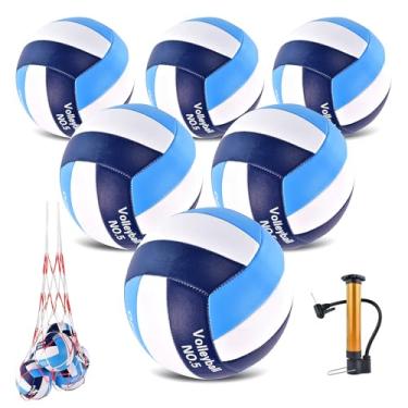 Imagem de ELKCIP Pacote com 6 bolas de vôlei oficiais tamanho 5, bolas de vôlei recreativas macias com bomba e bolsa de rede para uso interno e externo, praia, piscina, água, areia, jogo de treinamento para