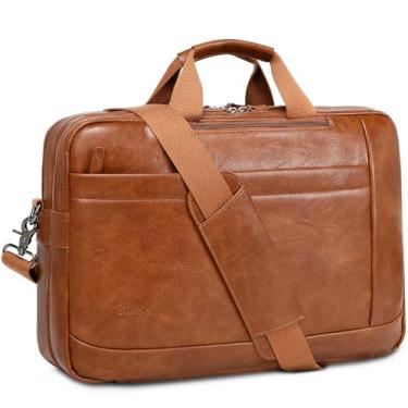 Imagem de Bolsa mensageiro masculina de lona de 17,3 polegadas / bolsa de couro para laptop mochila masculina pasta de computador bolsa de ombro conversível, Marrom-1, Negócios