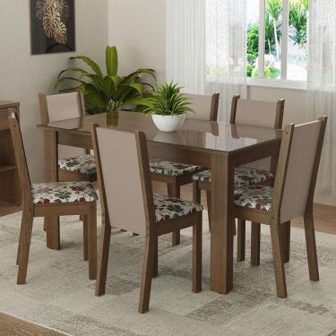 Imagem de Conjunto Sala De Jantar Mesa Tampo De Vidro 6 Cadeiras Heloísa Madesa Rustic/crema/hibiscos
