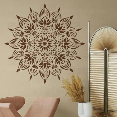 Imagem de 80 cm mandala gigante enorme henna indiana árabe étnica redonda flor lótus estêncil estêncil mandala grande para decoração modelo paredes reutilizáveis grandes padrões de parede de nicho móveis as