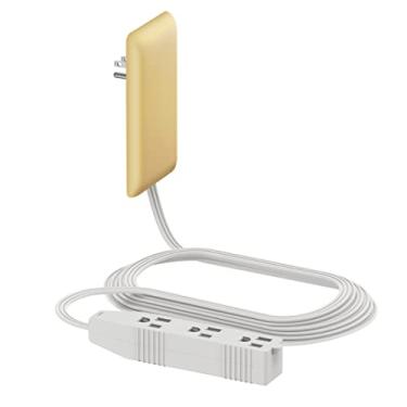 Imagem de LIDER Extensor de tomada de face plana com 3 receptáculos, plugue de placa de parede ultrafino com extensor de cabo e extensão de 3 tomadas, cabo de 2,4 m, LWE8-315-GD, dourado