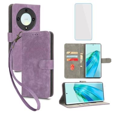 Imagem de IUQXU Capa carteira para celular Honor Magic5 Lite 5G com protetor de tela [bloqueio RFID] capa de celular feminina e masculina com suporte de couro para Honor X9A 5G / X40 5G / Magic 5 Lite 5G Roxo