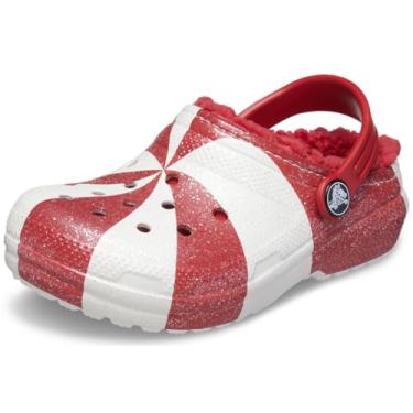 Imagem de Crocs Tamancos unissex para adultos, clássicos, forrados, chinelos felpudos, Branco/Vermelho, 28