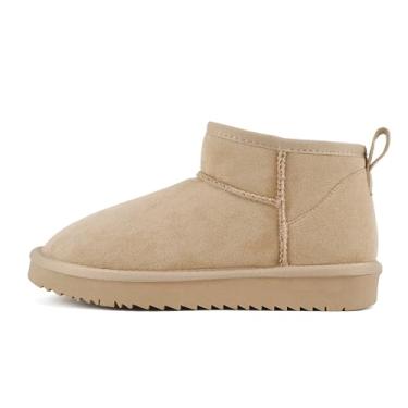 Imagem de Soda "Mutual" ~ Bota feminina com bico redondo e sola plana forrada em sherpa no tornozelo, Camurça sintética de aveia, 40