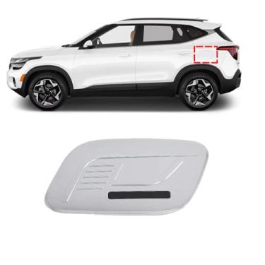 Imagem de Acessórios para Kia Seltos 2021 2022 2023 2024 Capa de tanque de combustível, acessórios compatíveis, tampa de óleo, capa de gás, adesivo de acabamento de fibra de carbono (prateado)