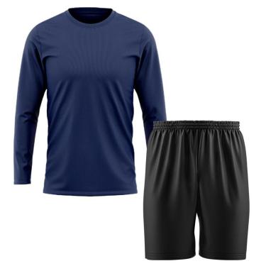 Imagem de Kit Calção Short Futebol Basquete Preto + Manga Longa Masculina Segunda Pele Dry-Masculino