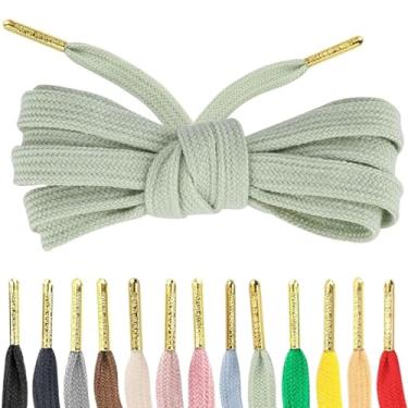 Imagem de Cadarços Loop King - Cadarços de algodão plano premium para tênis com pontas douradas - Perfeito para adultos e crianças atléticas, Verde menta, 10+ Eyelets / 150cm / 59"