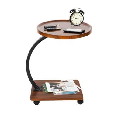 Imagem de BAOYOUNI Mesa de canto pequena com rodinhas para sofá, mesa lateral de café, mesa de cabeceira móvel com prateleira de armazenamento, moldura de metal para sala de estar, quarto, escritório