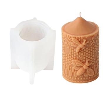 Imagem de Xidmold Molde de vela cilíndrica de acabamento de renda de abelha, molde de silicone de colmeia de abelha para vela de cera de abelha, vela de cera de soja, ornamento de gesso, artesanato DIY (F)