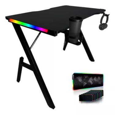 Imagem de Mesa Gamer Para Jogos Escrivaninha Com Iluminação Led Mousepad Rgb