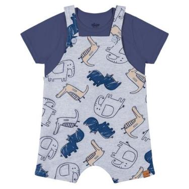 Imagem de Conjunto Macacão Infantil Masculino Macacão e Camiseta Elian, Azul, 3