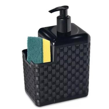 Imagem de Porta Detergente E Esponja Com Bico Dosador Rattan Preto - ARQPLAST