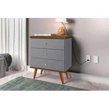 Imagem de Mesa de Cabeceira Retrô Status 3 Gavetas Cinza com Jequitiba - Rede Mó