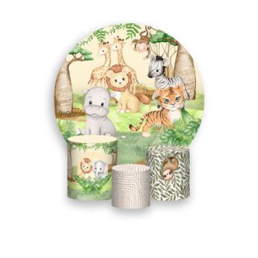 Imagem de Painel De Festa Redondo 1,50x1,50 + Trio De Capas Cilindro - Safari Be