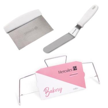 Imagem de Kit Nivelador de Bolo com Espátula Confeiteiro 20 cm e Raspador Inox M