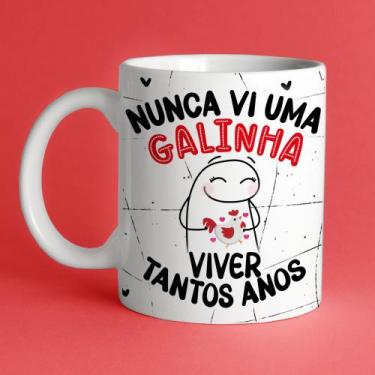 Imagem de Caneca porcelana flork amigas, nunca vi uma galinha viver tantos anos 