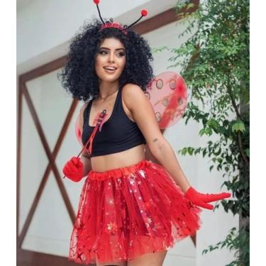 Imagem de Fantasia feminina Joaninha Linda tamanho único Saia Asa Joaninha Luva 