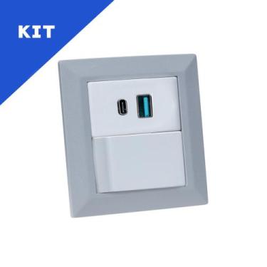 Imagem de Kit Espelhos Tomadas Duplo Chanf 2 Usb 9.0A 1 Interruptor - CONNECT CA